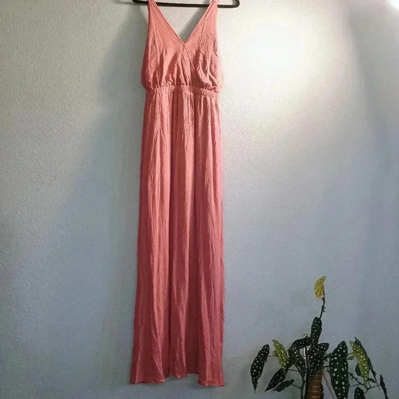 Lulus Maxi Dress Womens Medium Lost In Paradise Rusty Rose Strappy Back Slit - Picture 5 of 13